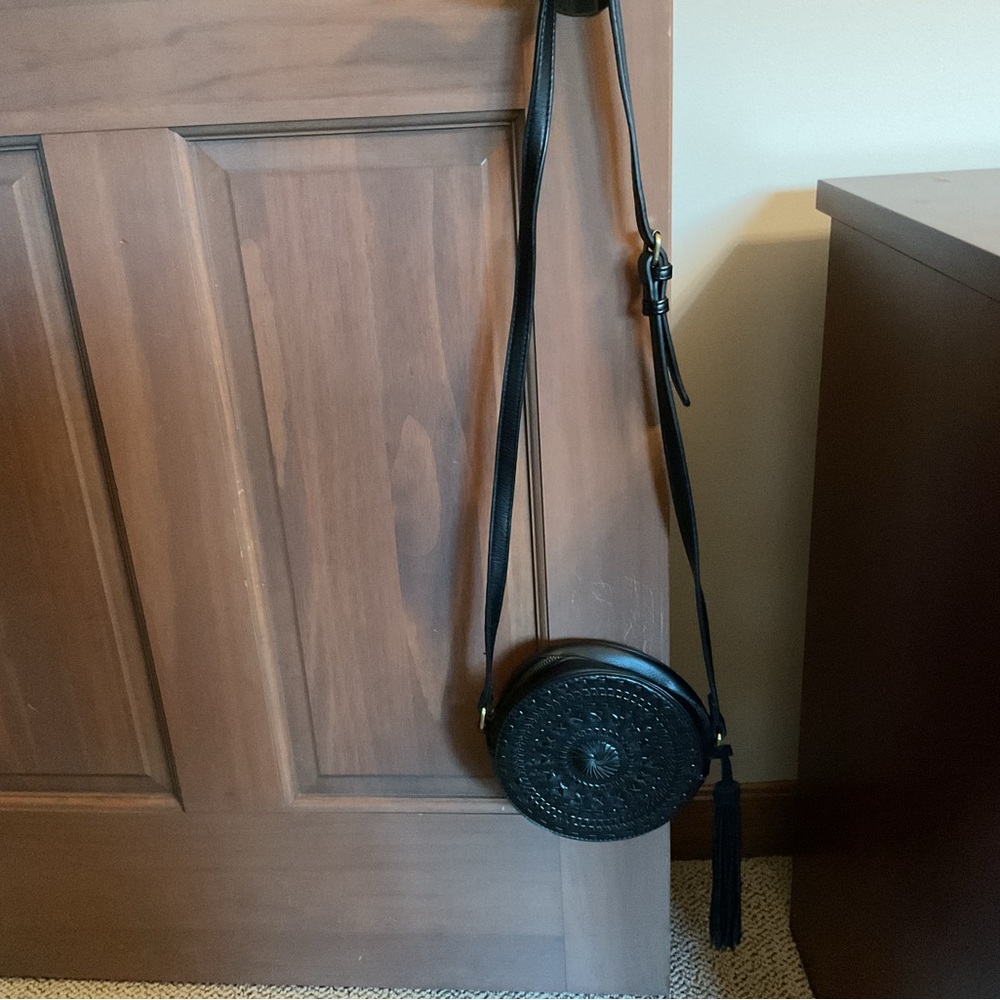 Anthropologie Black Round Crossbody Bag